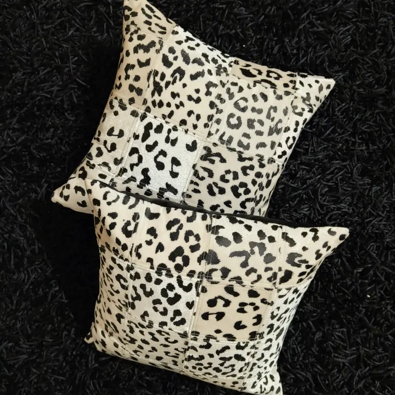 Leopard-Animal-Throw-pillow-cover-faux-leather-12x12-Black-ivory