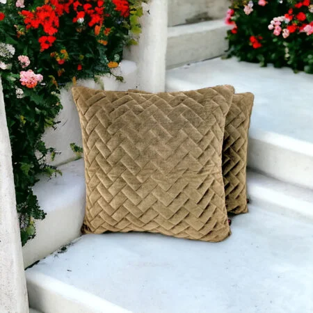 Meadow Glow, French braid quilted velvet cushion cover, 16"x16"